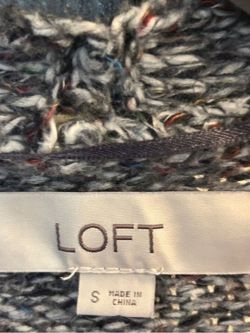 LOFT Gray Open-Front Cardigan Sweater Marled Gray Burgundy White Size Small - Picture 5 of 13